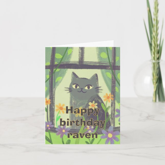 Feliz cumpleaños lindo tarjeta de foldeto de gato  (Anverso)