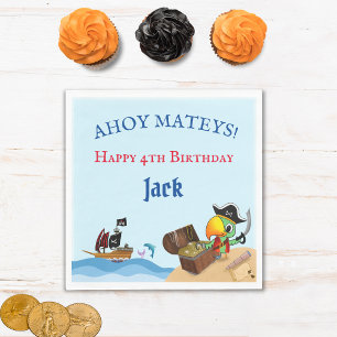 Feliz Cumpleaños Loro Pirata y Servilleta de Papel