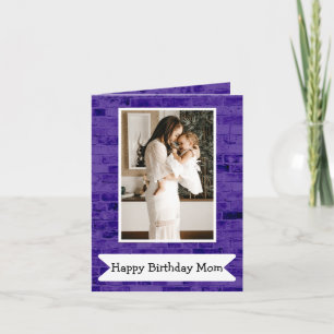 Feliz Cumpleaños Mamá Foto Púrpura Y Tarjeta Blanc