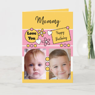Feliz cumpleaños mamá rosa amarillo con tarjeta de