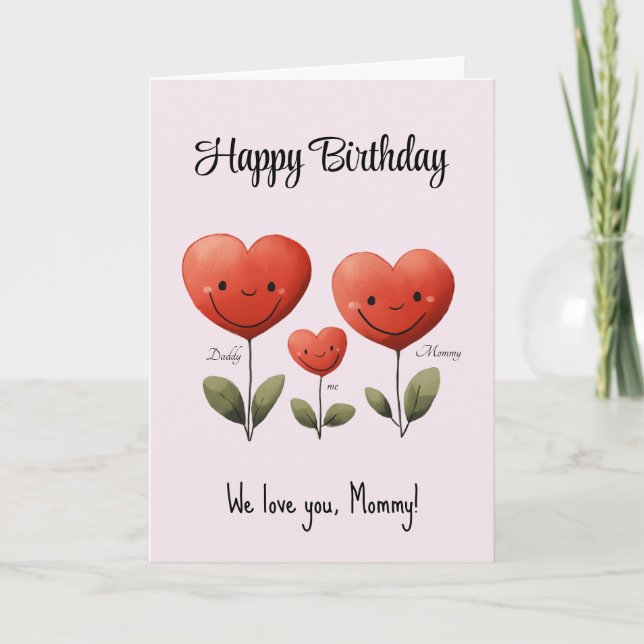 Feliz cumpleaños, mamá, tarjeta de bebé y papá, (Anverso)