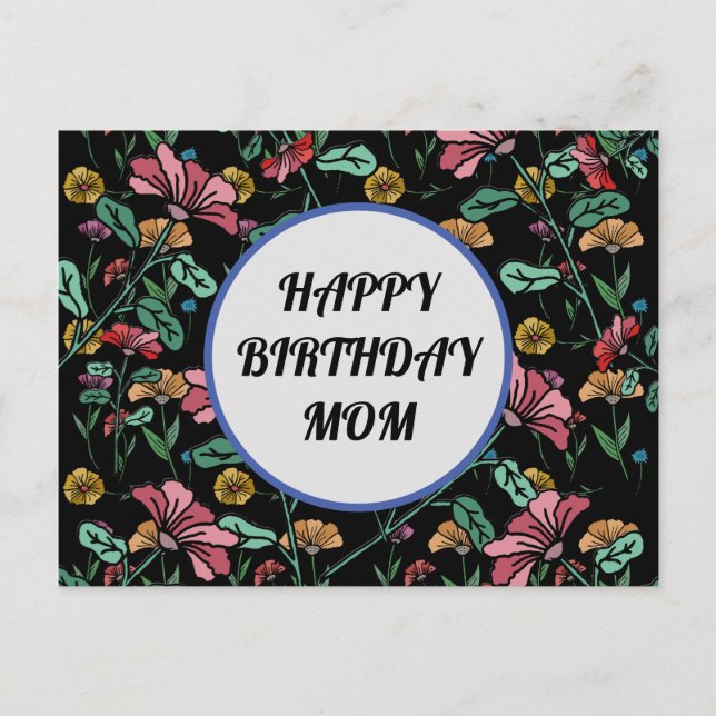 Feliz cumpleaños mamá tarjeta postal floral (Anverso)