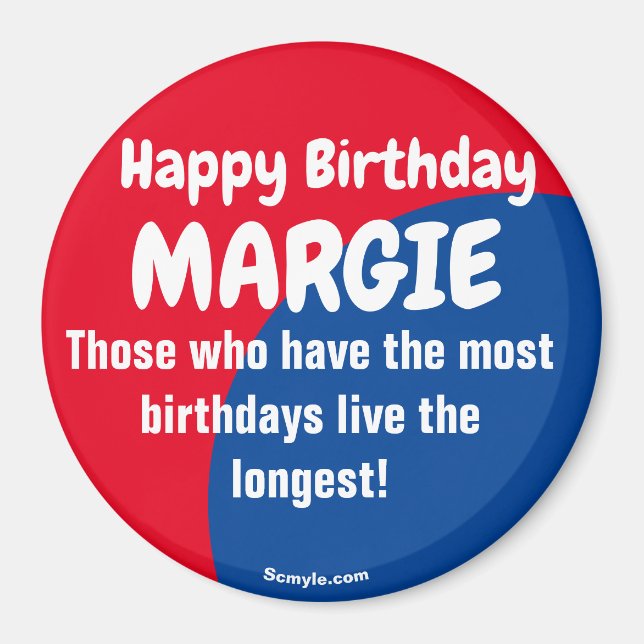 Feliz cumpleaños MARGIE gran imán rojo/azul (Frente)