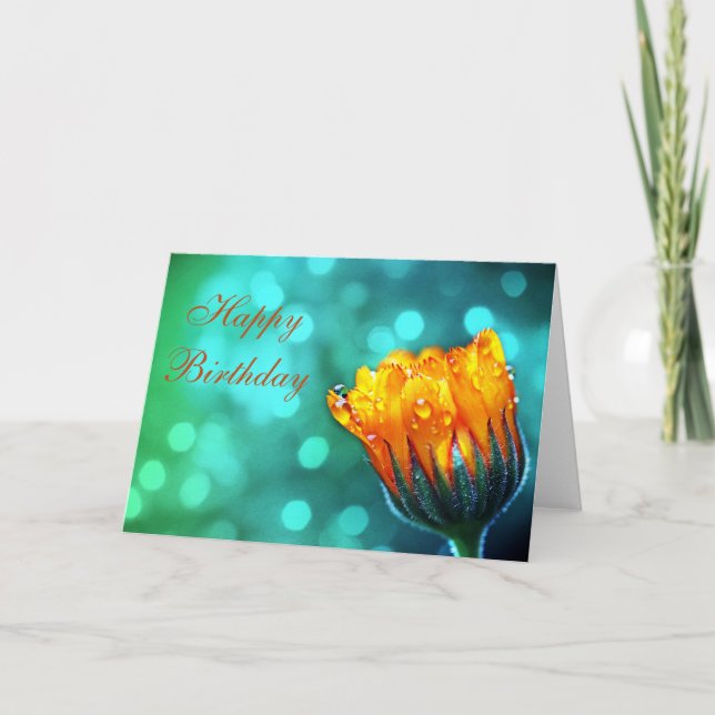 Feliz cumpleaños Marigold en tarjeta Verde azulada (Anverso)