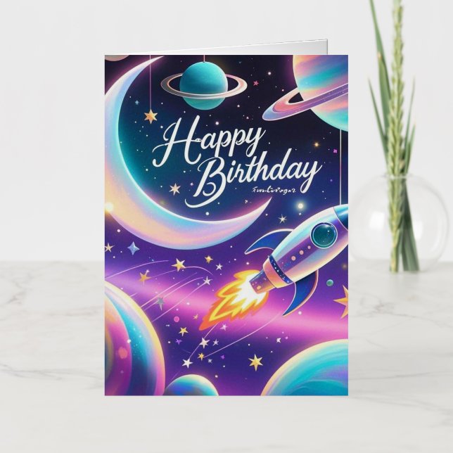 Feliz cumpleaños media luna con tema de galaxia, e (Anverso)