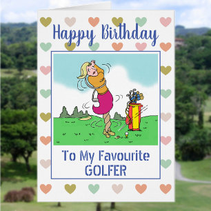 Feliz cumpleaños, mujer golfer