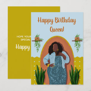 Feliz cumpleaños, mujer negra ama de casa amarillo