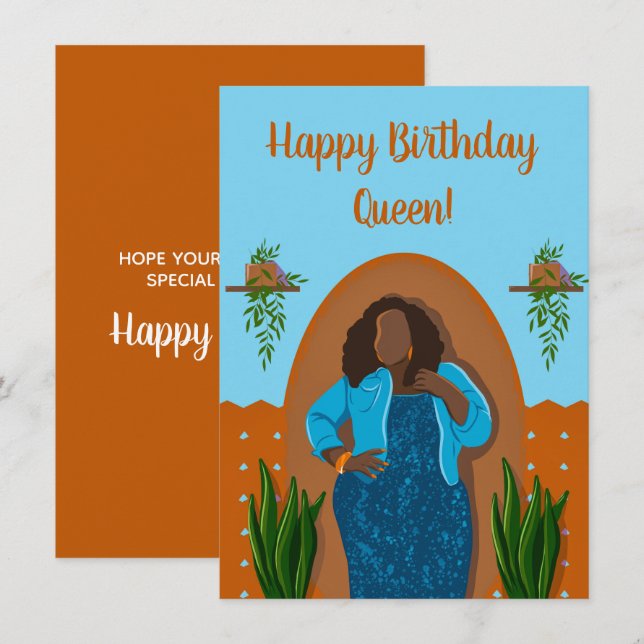 Feliz cumpleaños, mujer negra ama de casa Naranja  (Anverso / Reverso)
