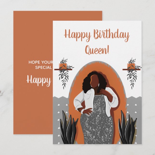 Feliz cumpleaños, mujer negra, Naranja de Housepla (Anverso / Reverso)