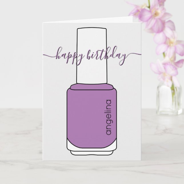 Feliz cumpleaños Nail Polish arte púrpura Tarjeta (Orquídea)