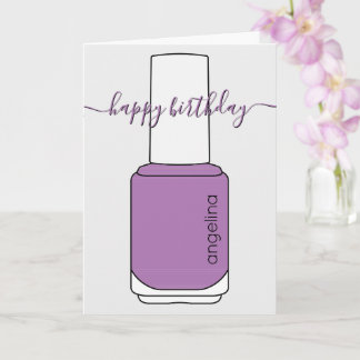 Feliz cumpleaños Nail Polish arte púrpura Tarjeta