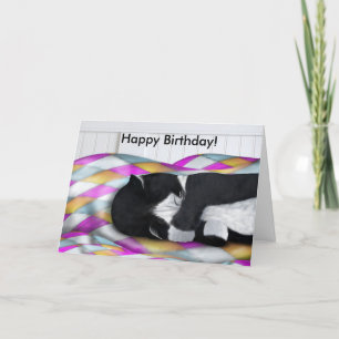 Feliz cumpleaños Napping Tarjeta para gato de Tuxe