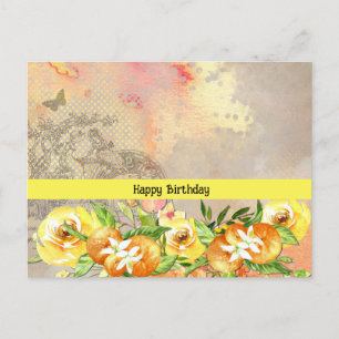 Feliz Cumpleaños Naranjas y Rosas Tarjeta Postal