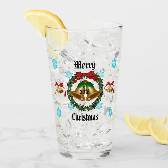 Feliz cumpleaños navideño, corona, campanas y copo (Anverso (hielo))