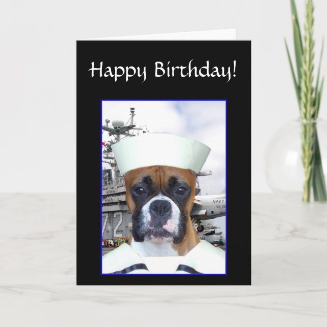 Feliz cumpleaños Navy Sailor Boxer Dog tarjeta de  (Anverso)