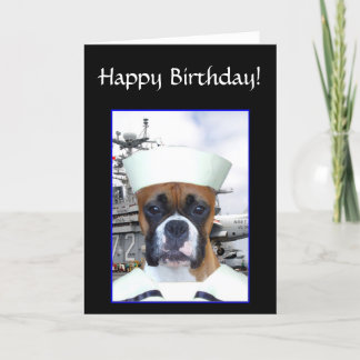 Feliz cumpleaños Navy Sailor Boxer Dog tarjeta de 