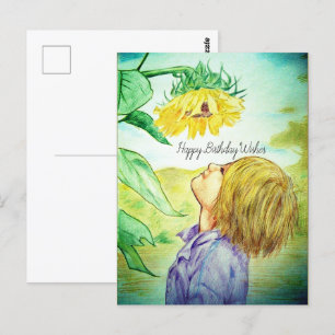 Feliz Cumpleaños Niño   Tarjeta Postal de Girasol