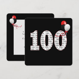Feliz cumpleaños número 100 en invitación negra