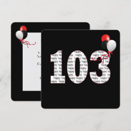 Feliz cumpleaños número 103 a la invitación negra
