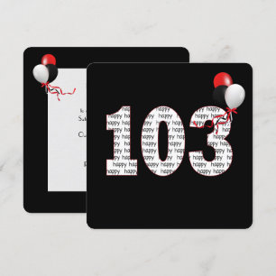 Feliz cumpleaños número 103 a la invitación negra