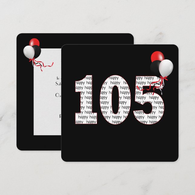 Feliz cumpleaños número 105 a la invitación negra (Anverso / Reverso)