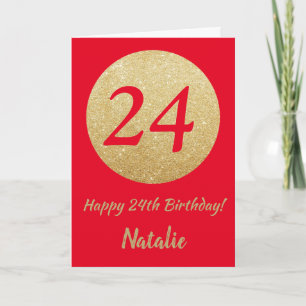 Feliz cumpleaños número 24, tarjeta Purpurina roja