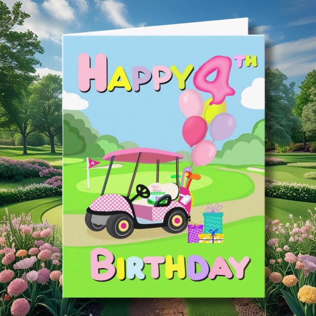 Feliz cumpleaños número 4 tarjeta de golf rosa de  (Subido por el creador)
