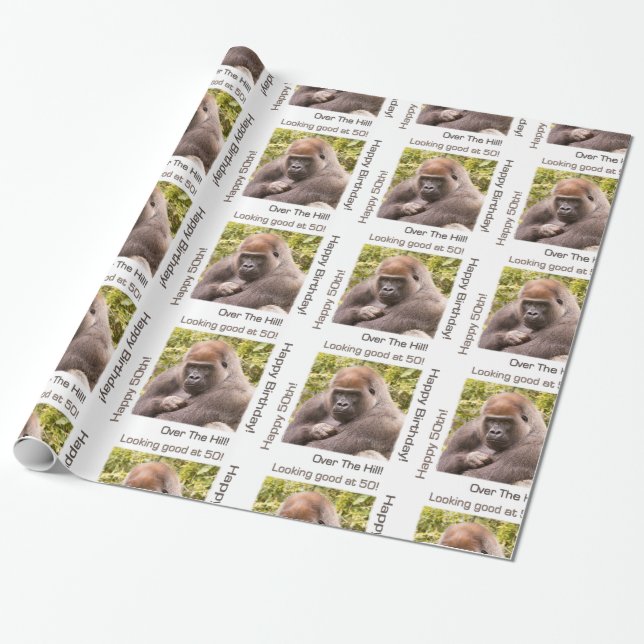 Feliz cumpleaños número 50 papel de regalo Gorila (Desenrollado)