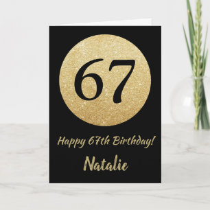 Feliz cumpleaños número 67 tarjeta de brillo negro