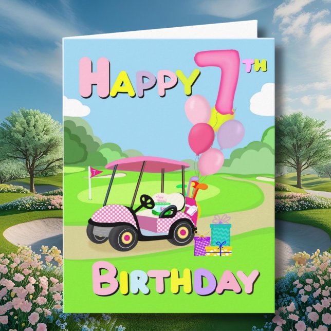 Feliz cumpleaños número 7 tarjeta de golf rosa de  (Subido por el creador)
