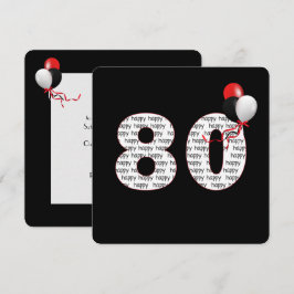 Feliz cumpleaños número 80 en invitación negra
