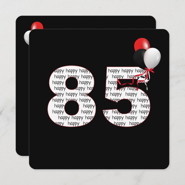Feliz cumpleaños número 85 en invitación negra (Anverso / Reverso)