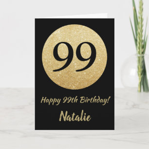 Feliz cumpleaños número 99 tarjeta con brillo negr