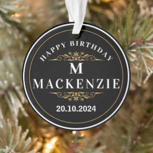 Feliz cumpleaños, ornamento familiar, monograma y 