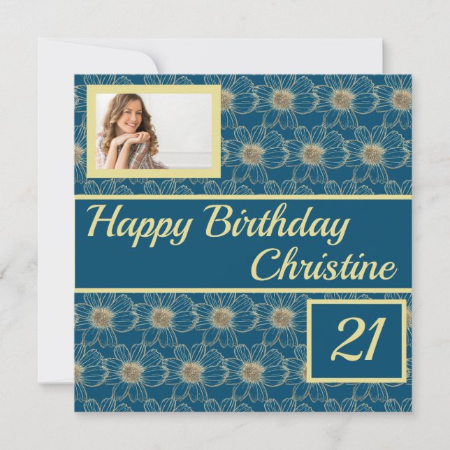 Feliz cumpleaños oro floral tarjeta de Personaliza (Anverso)