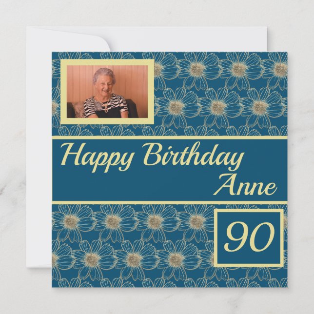 Feliz cumpleaños oro floral tarjeta de Personaliza (Anverso)