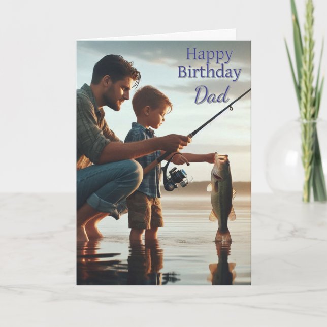 Feliz cumpleaños, papá pescando tarjeta de saludo (Anverso)