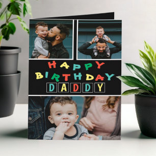 Feliz Cumpleaños Papá Tarjeta de 3 Fotos Colorida