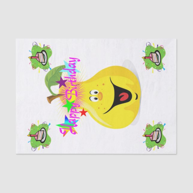 Feliz Cumpleaños Papel Tejido Pastel de Pear (Anverso)