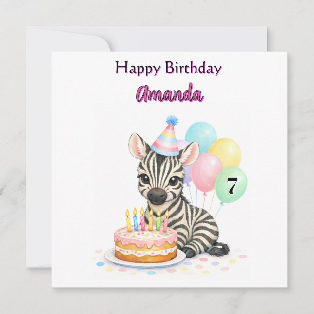 Feliz Cumpleaños para Niñas de 7 Años Tarjeta de C (Anverso)