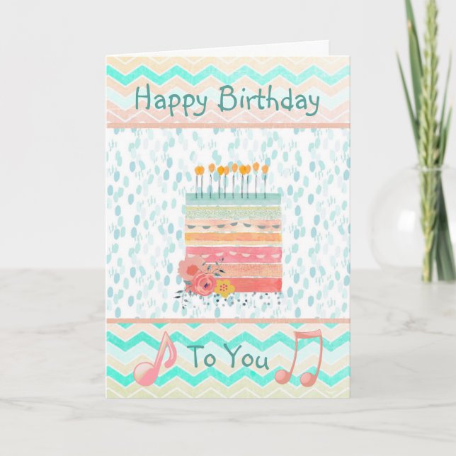 Feliz cumpleaños para ti, tarjeta Verde azulada y  (Anverso)