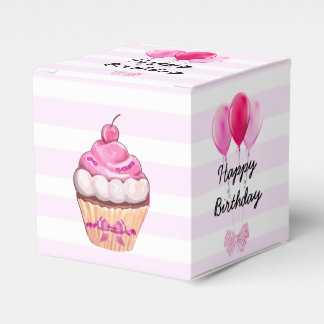Feliz cumpleaños pastel de cerezo rosado con caja 