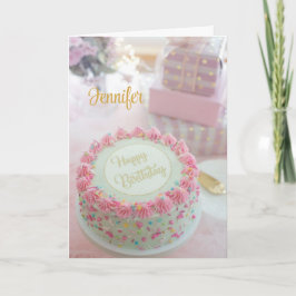 Feliz Cumpleaños Pastel Rosa Personaliza Tarjeta d