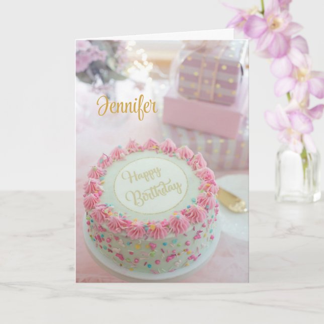Feliz Cumpleaños Pastel Rosa Personaliza Tarjeta d (Orquídea)