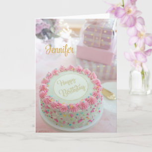 Feliz Cumpleaños Pastel Rosa Personaliza Tarjeta d