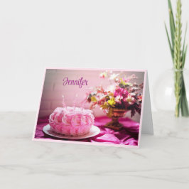 Feliz Cumpleaños Pastel Rosa Personaliza Tarjeta d