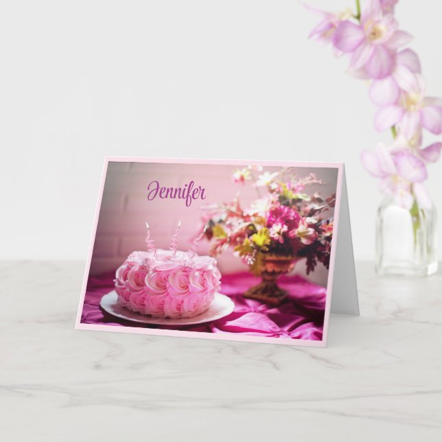 Feliz Cumpleaños Pastel Rosa Personaliza Tarjeta d (Orquídea)