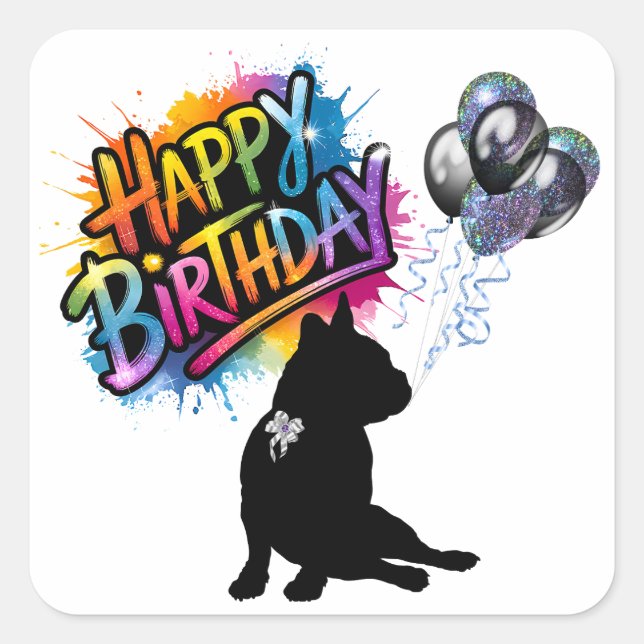 Feliz cumpleaños pegatina cuadrado con frenchie (Anverso)