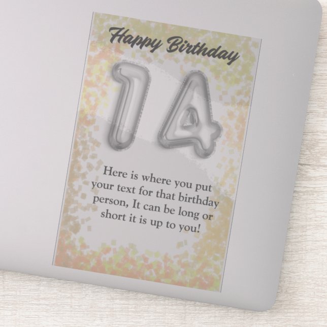 Feliz cumpleaños pegatina de 14 años (Detalle)