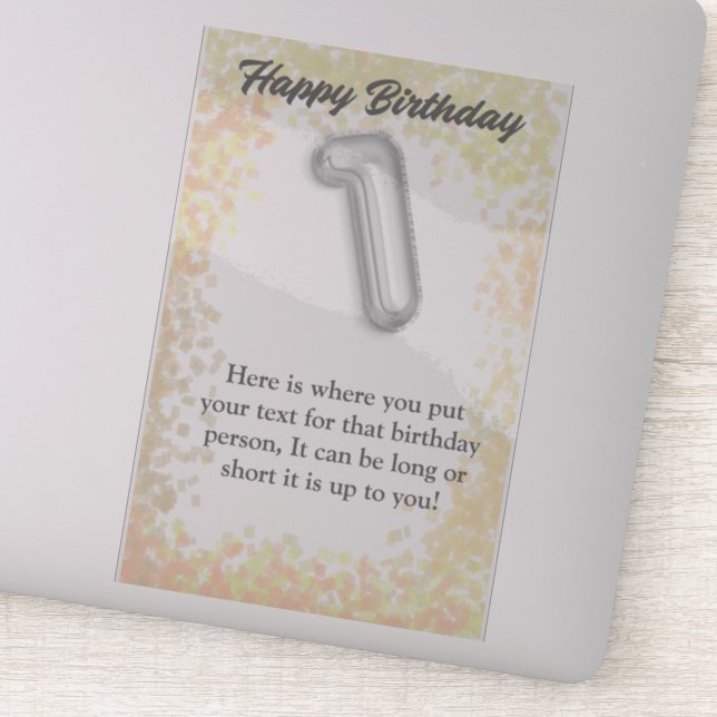 Feliz cumpleaños, pegatina de 1 años (Detalle)